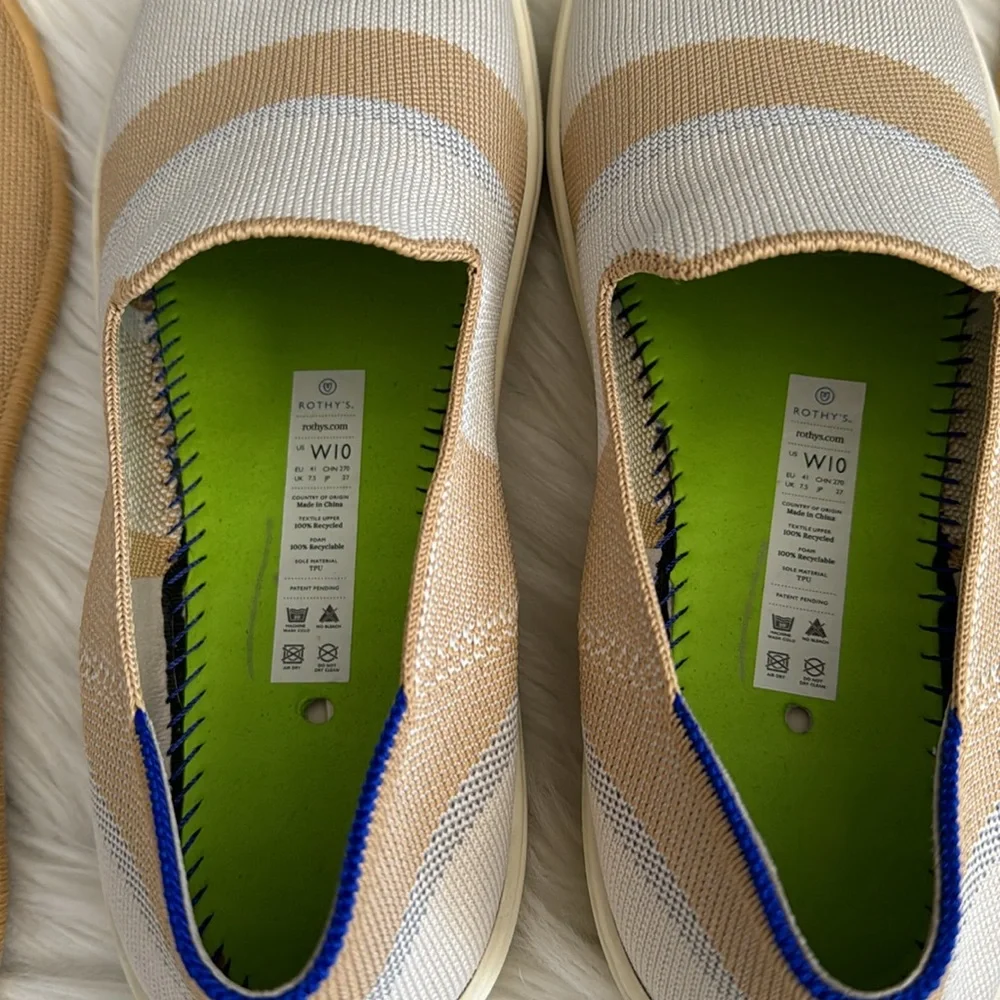 Rothy's Birch Stripe Neutral Slip-On Sneakers Size 10 - Picture 10 of 13